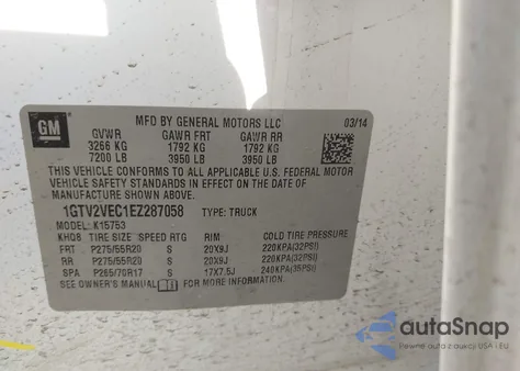 2014 GMC Sierra 1500 Slt z USA, uszkodzony, nr VIN 1GTV2VEC1EZ287058